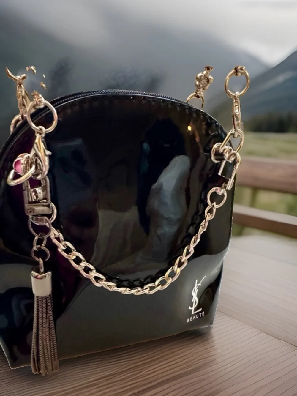 Yves saint laurent Black Patent Dome Bag with Gold Chain Handle